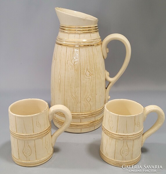 Old Zsolnay wine or water jug with 2 glasses