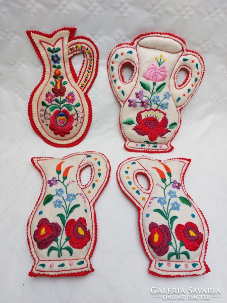 Retro Kalocsa embroidered felt folk wall decoration jar silk shape