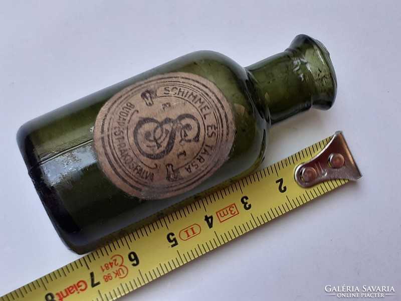 Régi vintage címkés üveg Schimmel és Társa Rt. Budapest-Rákosfalva illatszeres palack