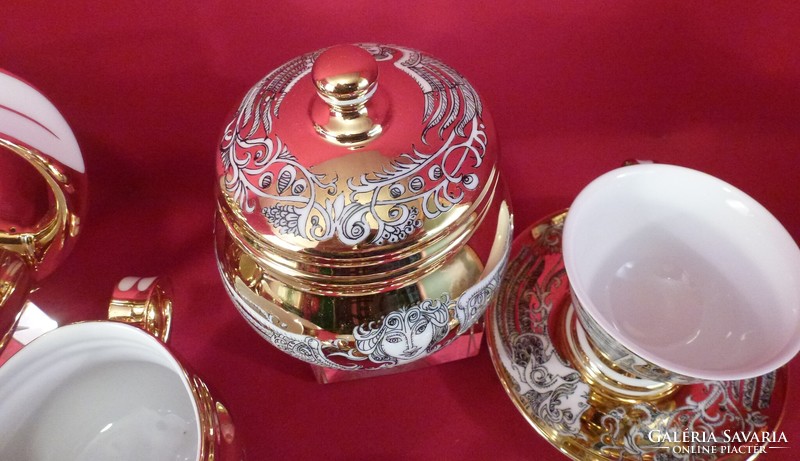 Szász Endre arany festésű teáskészlet 6 személyes nem használt, csodálatos.