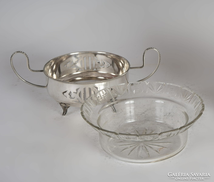 Ezüst üveges asztalközép / kínáló áttört mintával (11950)
