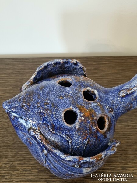 Cracked glaze, applied art ceramic ornament - 23 cm