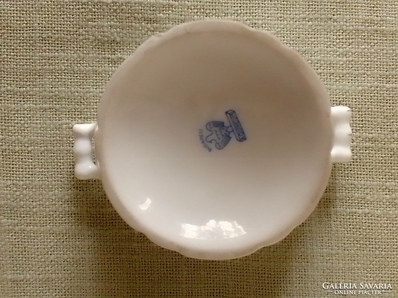 Régi retro jelzett Aquincum virágmintás kétfülű porcelán cukortartó szószos edényke