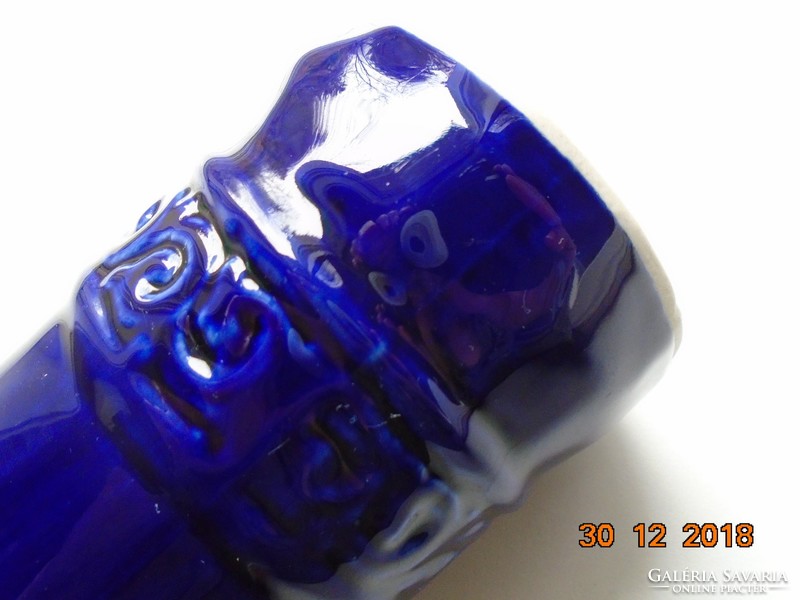 Cobalt blue embossed porcelain bottle bought in Mongolia in the 70s - 23 cm