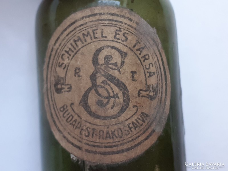 Régi vintage címkés üveg Schimmel és Társa Rt. Budapest-Rákosfalva illatszeres palack