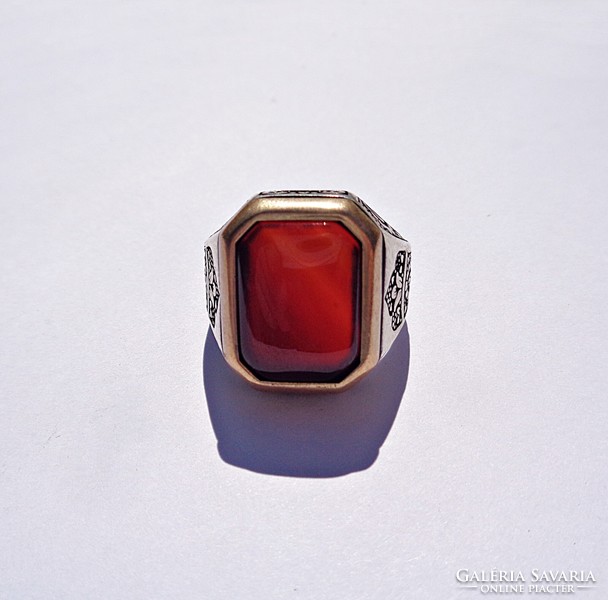 Large silver ring with carnelian stone