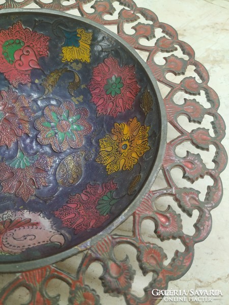 A beautiful, copper, Indian decorative bowl with laced edges, table centerpiece for sale!