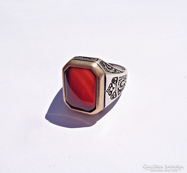 Large silver ring with carnelian stone