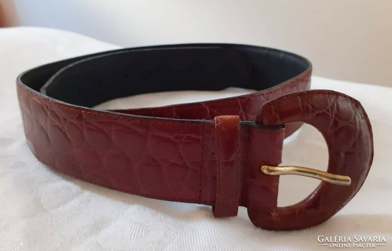 Vintage crocodile leather pattern women's belt