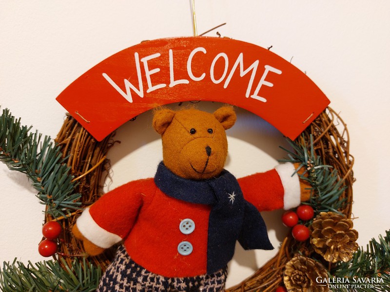 Christmas welcome wreath with teddy bear door decoration