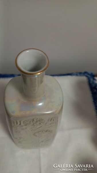 Hollóháza porcelain iridescent glazed bottle/drinking glass, marked, numbered, undamaged
