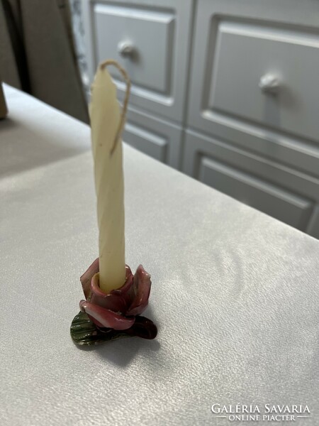 Antik rózsa porcelán gyertyatartó