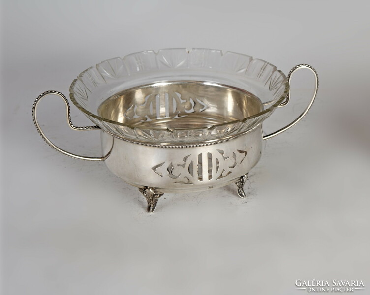 Silver glass table center / tray with openwork pattern (11950)