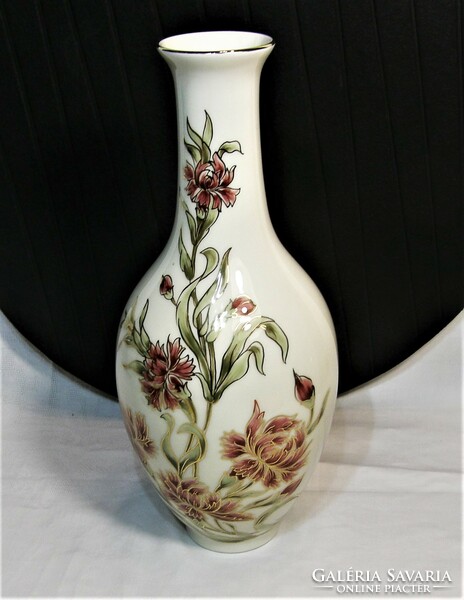 Zsolnay hand-painted vase with carnation pattern - 27 cm