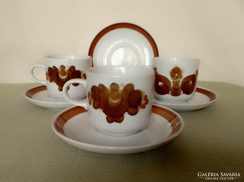 Kahla jelzett német NDK nosztalgia retro mázas porcelán kávés készlet 4 kistányér 3 csésze