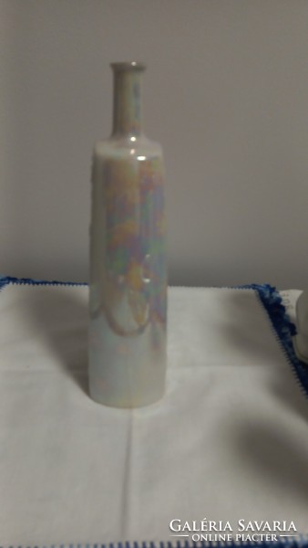 Hollóháza porcelain iridescent glazed bottle/drinking glass, marked, numbered, undamaged