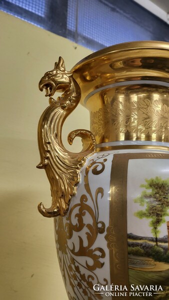 Large gilded vase with plastic handles