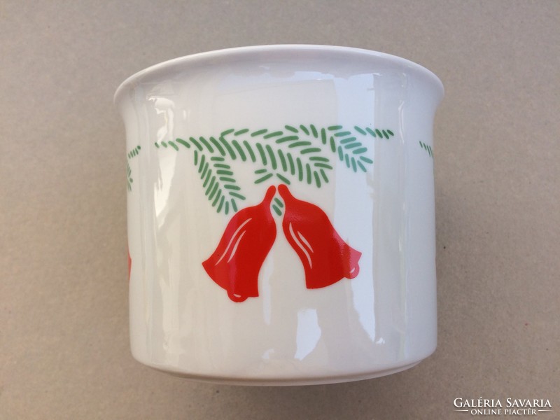 Retro Zsolnay porcelán karácsonyi mintás kaspó régi virágtartó piros csengő minta