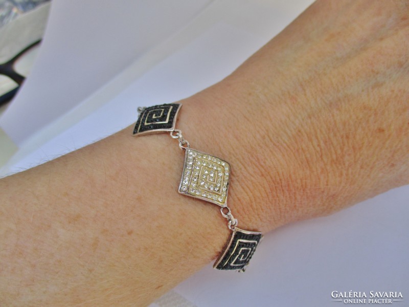 Beautiful geometric black and white stone silver bracelet