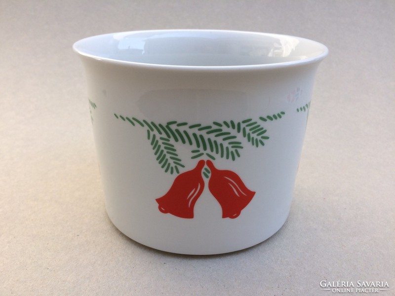 Retro Zsolnay porcelán karácsonyi mintás kaspó régi virágtartó piros csengő minta