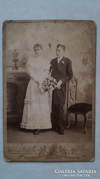 Antik esküvői fotó Elbl és Pietsch fotográfus Budapest műtermi fénykép menyasszony vőlegény kép