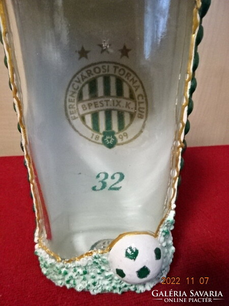 Pálinkás üveg, Ferencvárosi Torna Club címerrel, 28 cm. magas. Vanneki! Jókai.