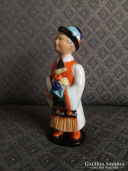Szécsi hand-painted, glazed pottery, bachelor in folk costume with flowers and bible