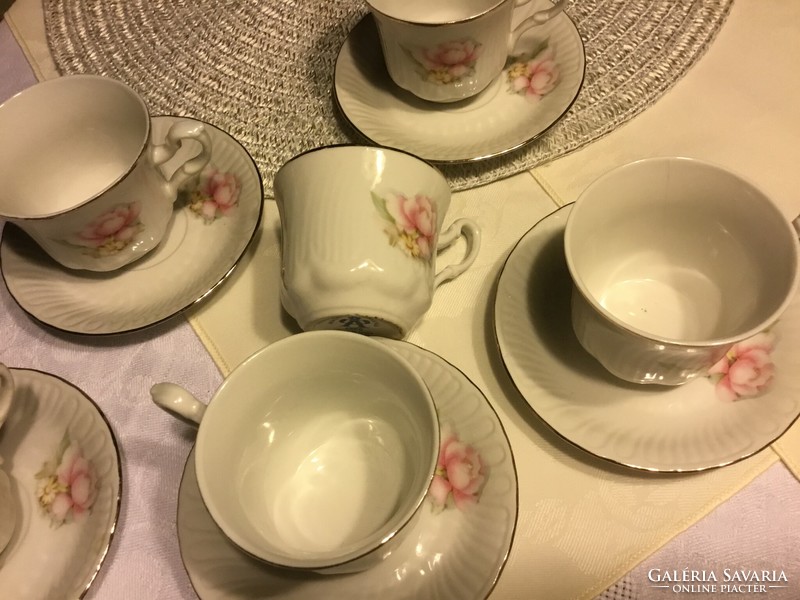 Antique coffee cups, 6 cups, with 5 coasters