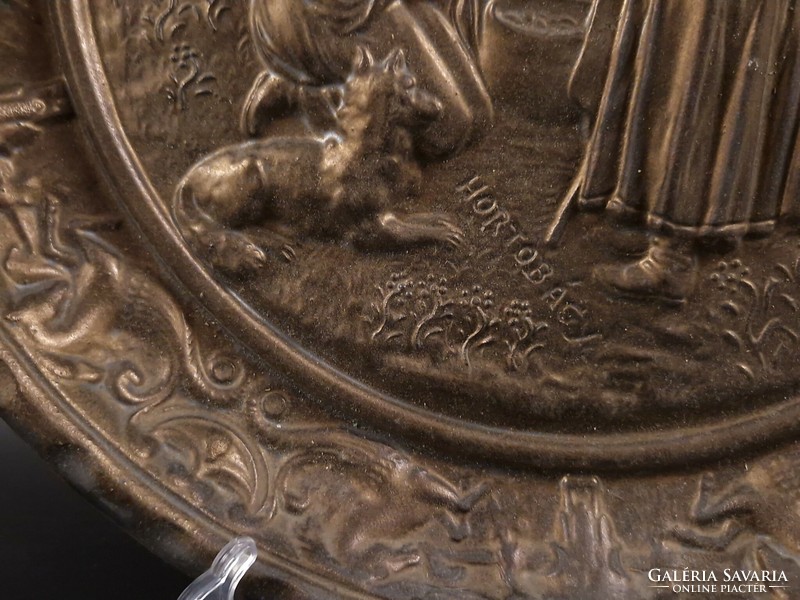 Hortobágy - Puszta jelenetes bronzírozott kerámia fali tányér
