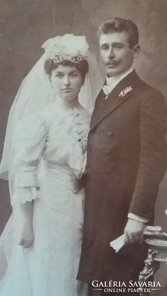 Antik esküvői fotó Klapok Alajos fotográfus Pécs műtermi fénykép menyasszony vőlegény kép