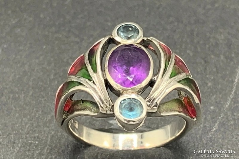 Mesès Art Nouveau style gemstone sterling silver ring 925/ - new