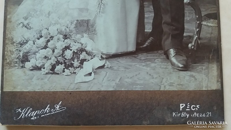 Antik esküvői fotó Klapok Alajos fotográfus Pécs műtermi fénykép menyasszony vőlegény kép