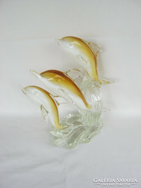 Glass fish dolphin trio large size 24 cm weighing 1.6 kg