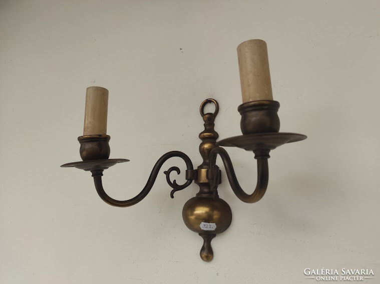 Antique 1 piece 2-arm patinated copper Flemish wall arm + 2 new decorative candles and 2 new candle bulbs 923 6148