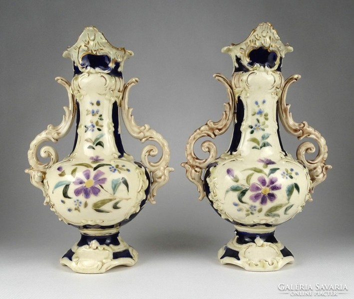 1I046 antique Bruder Willner Teplitz majolica vase pair 27 cm