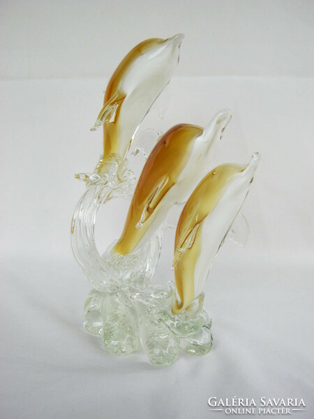 Glass fish dolphin trio large size 24 cm weighing 1.6 kg