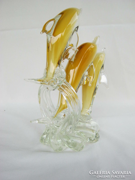 Glass fish dolphin trio large size 24 cm weighing 1.6 kg