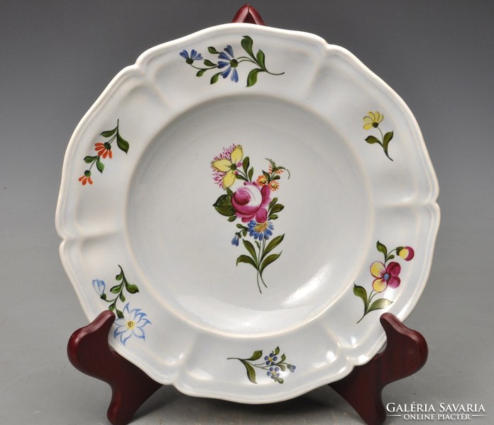 László Krupinszky (1888-1945) deep earthenware plate, Holics pattern, flawless, 22.8 cm.