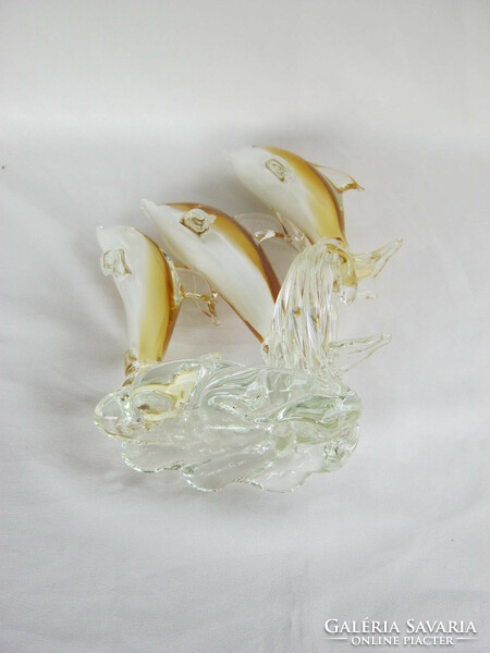 Glass fish dolphin trio large size 24 cm weighing 1.6 kg