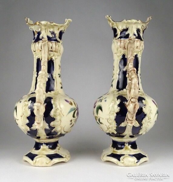 1I046 antique Bruder Willner Teplitz majolica vase pair 27 cm