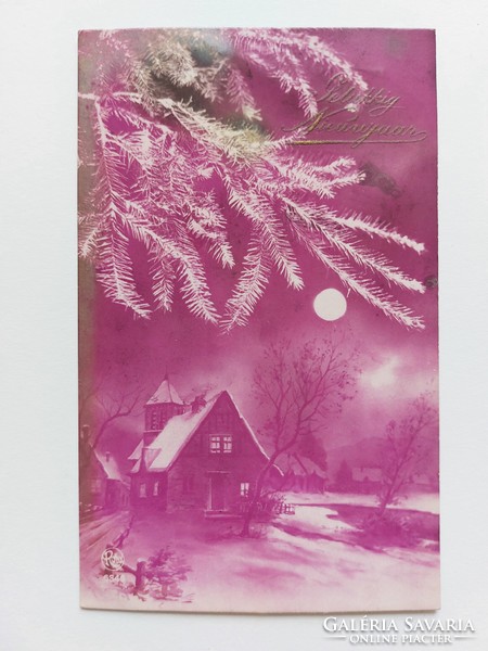 Old Christmas postcard 1929 postcard evening snowy landscape