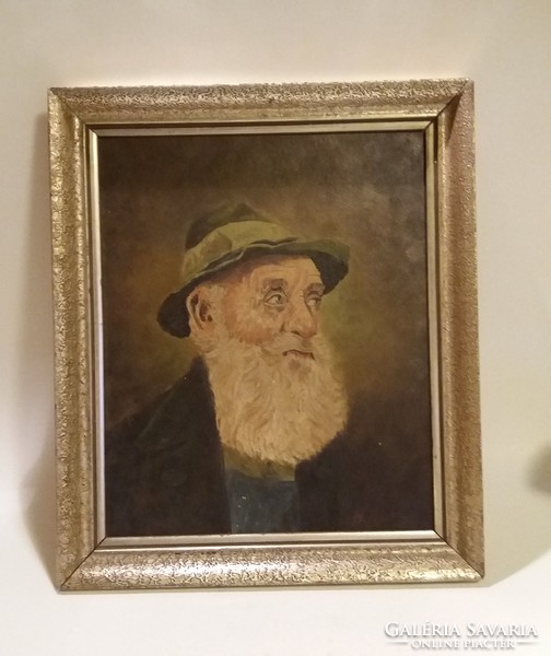 Old painting man portrait in golden frame
