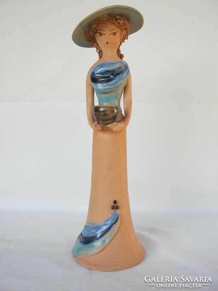 Katalin Szódi large ceramic girl in a hat 30 cm