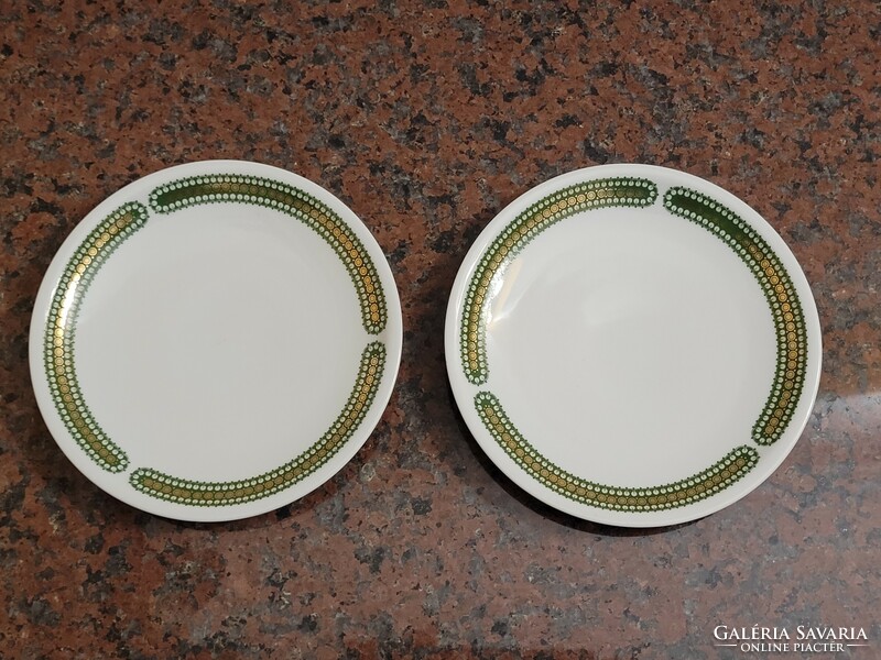 Retro 6 db Alföldi porcelán régi kis tányér zöld és arany mintával
