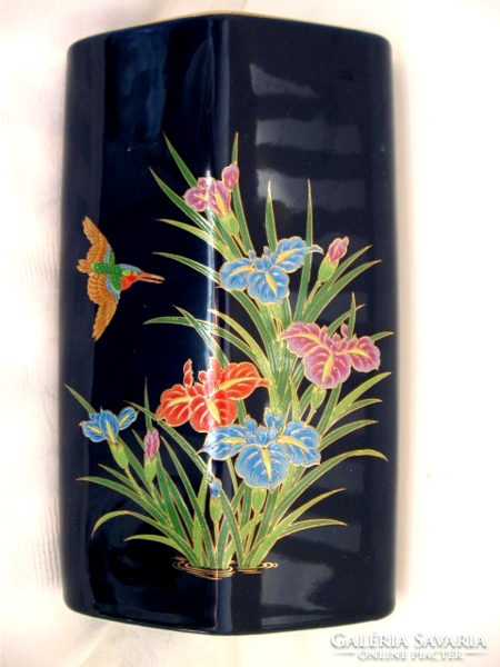 Retro Japanese iris cloisonne black vase with wild duck