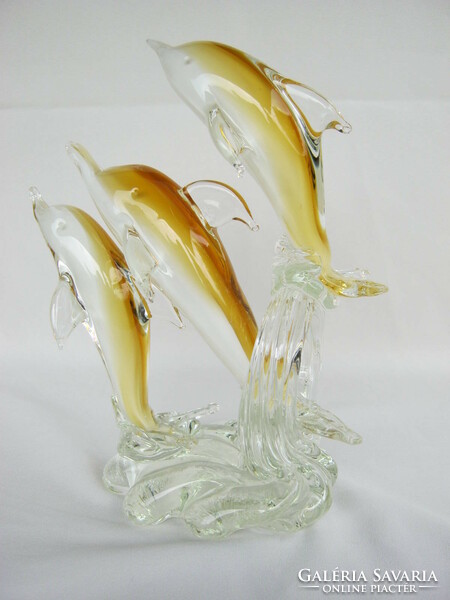 Glass fish dolphin trio large size 24 cm weighing 1.6 kg