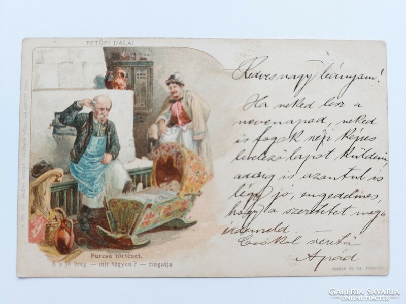 Régi képeslap Petőfi dalai sorozat Furcsa történet 1903 litográfia levelezőlap