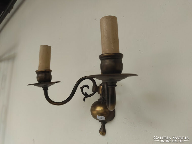 Antique 1 piece 2-arm patinated copper Flemish wall arm + 2 new decorative candles and 2 new candle bulbs 923 6148
