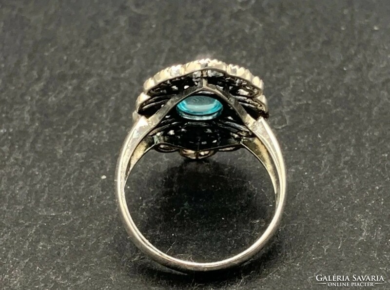 Wonderful antique style aquamarine-sapphire gemstone sterling silver ring 925/ - new