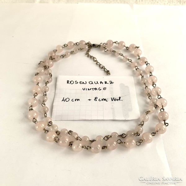 Vintage rózsakvarc ásvány nyakék, rózsakvarc nyaklánc, többsoros rózsaszín lánc, 48 cm